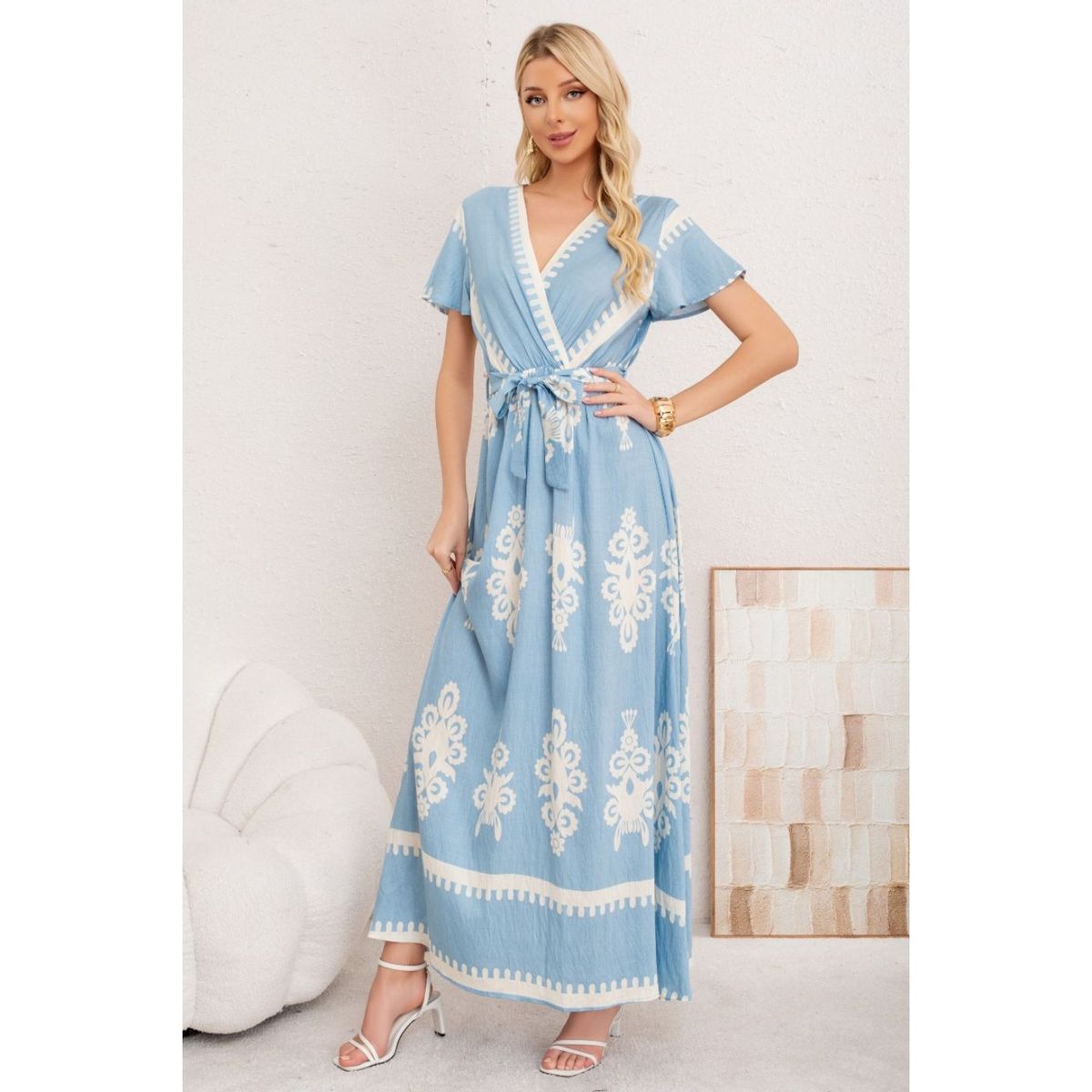 LIKE SHOP - Maxi Vestido Largo Mujer Cruzado Estampado Casual Eventos 3383