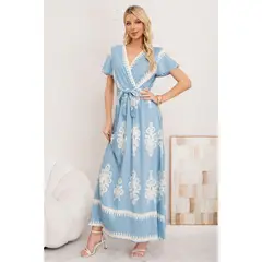 LIKE SHOP - Maxi Vestido Largo Mujer Cruzado Estampado Casual Eventos 3383