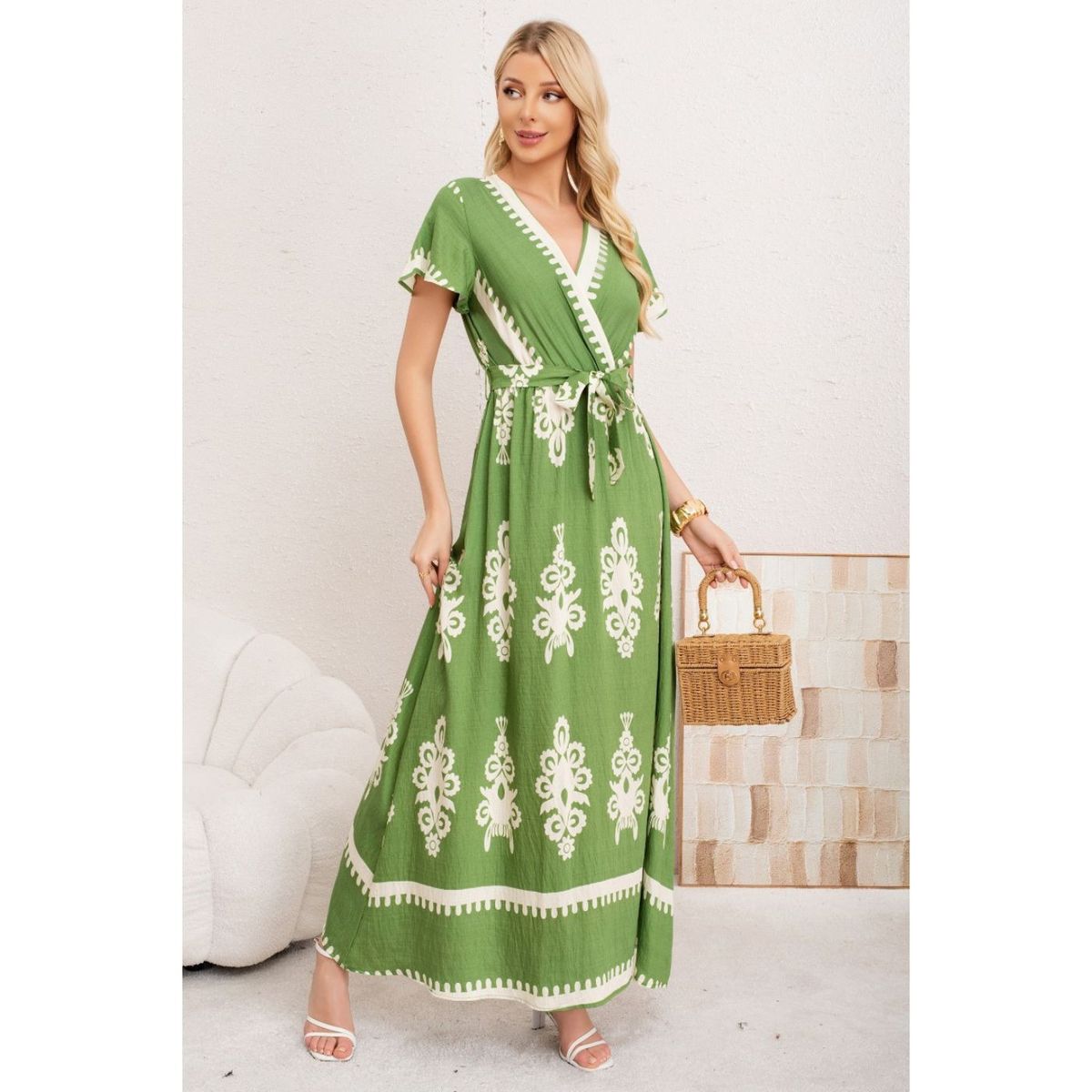 LIKE SHOP - Maxi Vestido Largo Mujer Cruzado Estampado Casual Eventos 3383