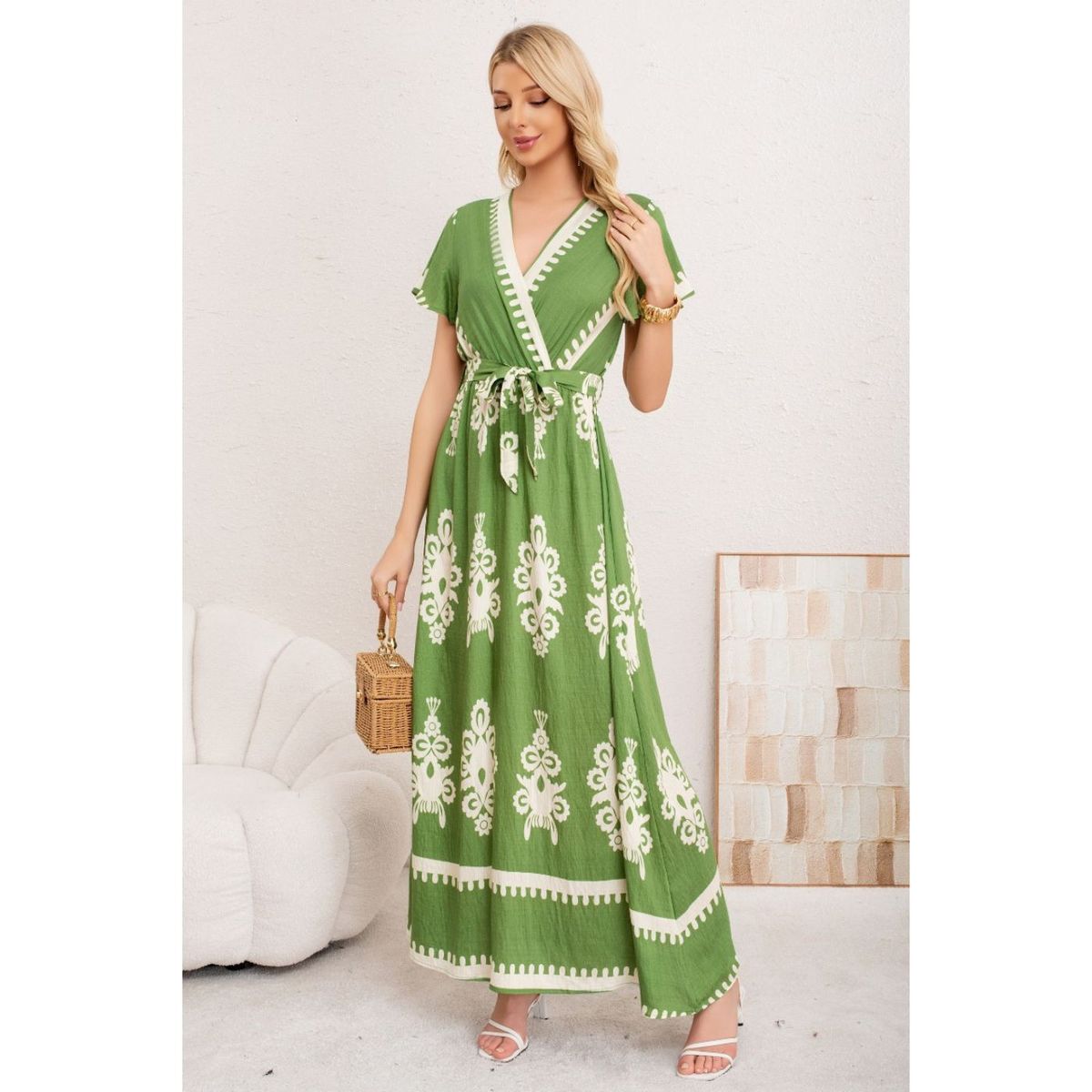 LIKE SHOP - Maxi Vestido Largo Mujer Cruzado Estampado Casual Eventos 3383