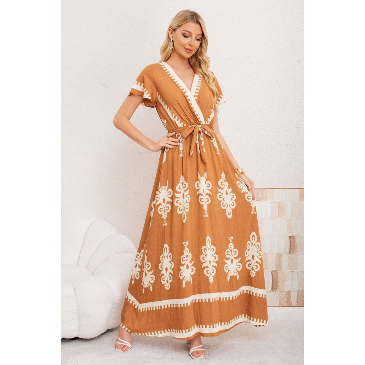 LIKE SHOP - Maxi Vestido Largo Mujer Cruzado Estampado Casual Eventos 3383