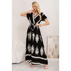 MPROPIA - Maxi Vestido Largo Mujer Cruzado Estampado Casual Eventos 3383