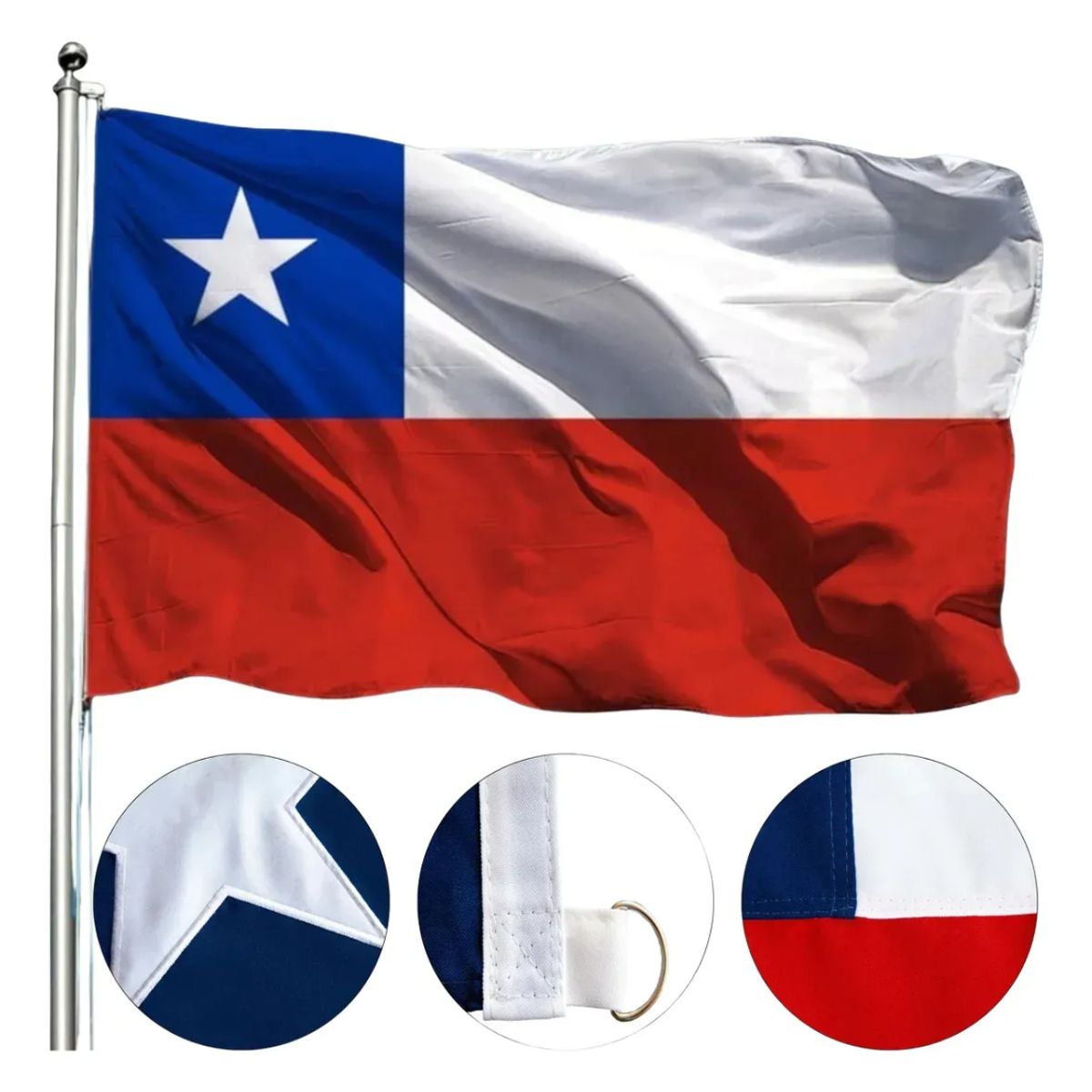 GENERICO - Pack 2 Bandera Chilena Bordada Reforzada