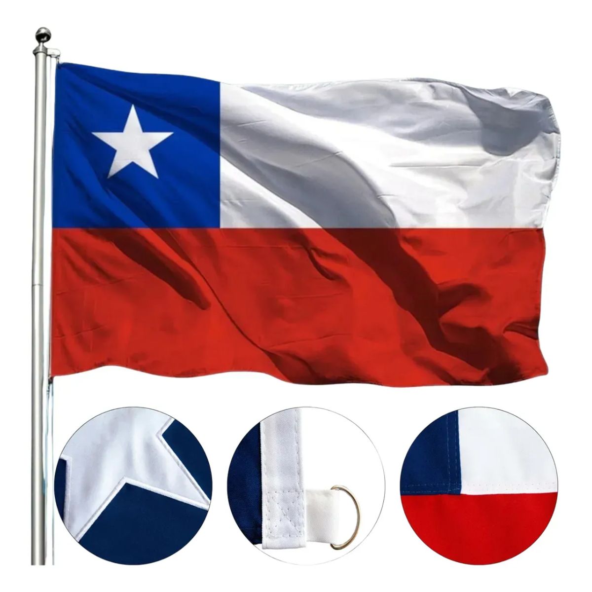 GENERICO - Pack 2 Bandera Chilena Bordada Reforzada