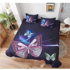 GENERICO - CUBRECAMA 3D DE 2 PLAZA DISEÑO VIOLETA MARIPOSAS DELGADO DE VERANO WYM