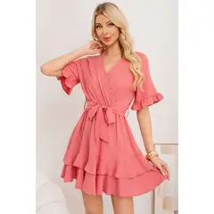 LIKE SHOP - Vestido Corto Mujer Manga Corta Escalonado Casual Eventos 3369