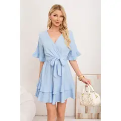 LIKE SHOP - Vestido Corto Mujer Manga Corta Escalonado Casual Eventos 3369