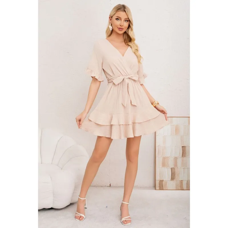 MPROPIA - Vestido Corto Mujer Manga Corta Escalonado Casual Eventos 3369