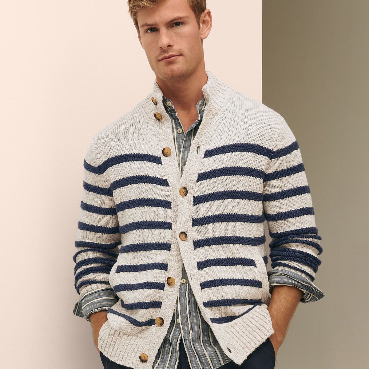BROOKS BROTHERS - Sweater Hombre Mariner Stripe Mock Card Blanco Brooks Brothers