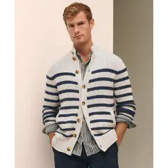 BROOKS BROTHERS - Sweater Hombre Mariner Stripe Mock Card Blanco