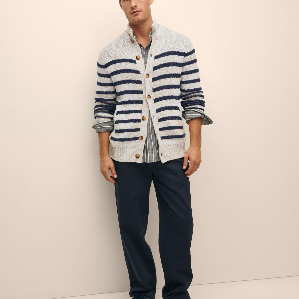 BROOKS BROTHERS - Sweater Hombre Mariner Stripe Mock Card Blanco Brooks Brothers