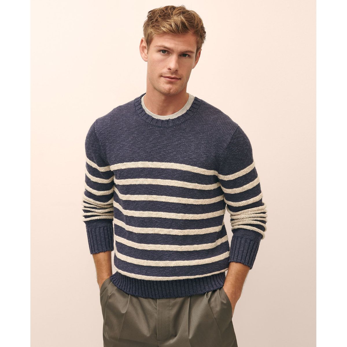 BROOKS BROTHERS - Sweater Hombre Mariner Stripe Crew Azul Brooks Brothers