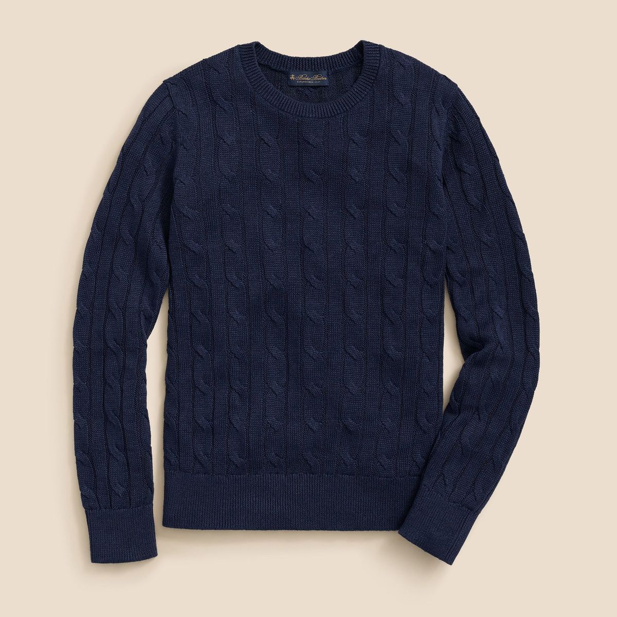 BROOKS BROTHERS - Sweater Hombre Lino Cable Crew Azul Brooks Brothers