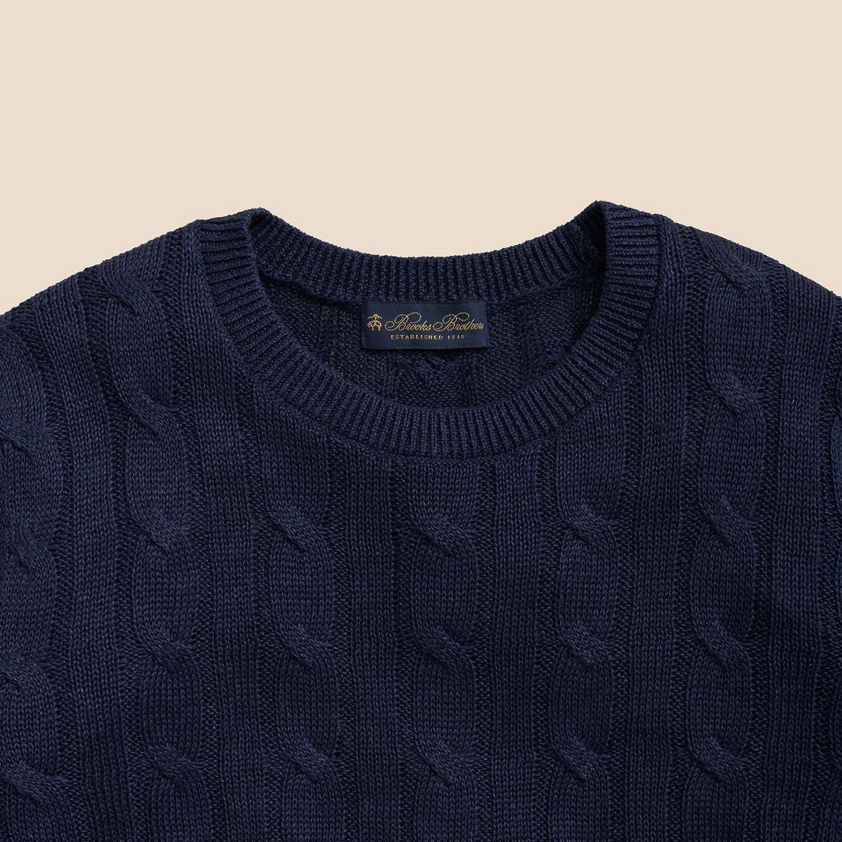 BROOKS BROTHERS - Sweater Hombre Lino Cable Crew Azul Brooks Brothers