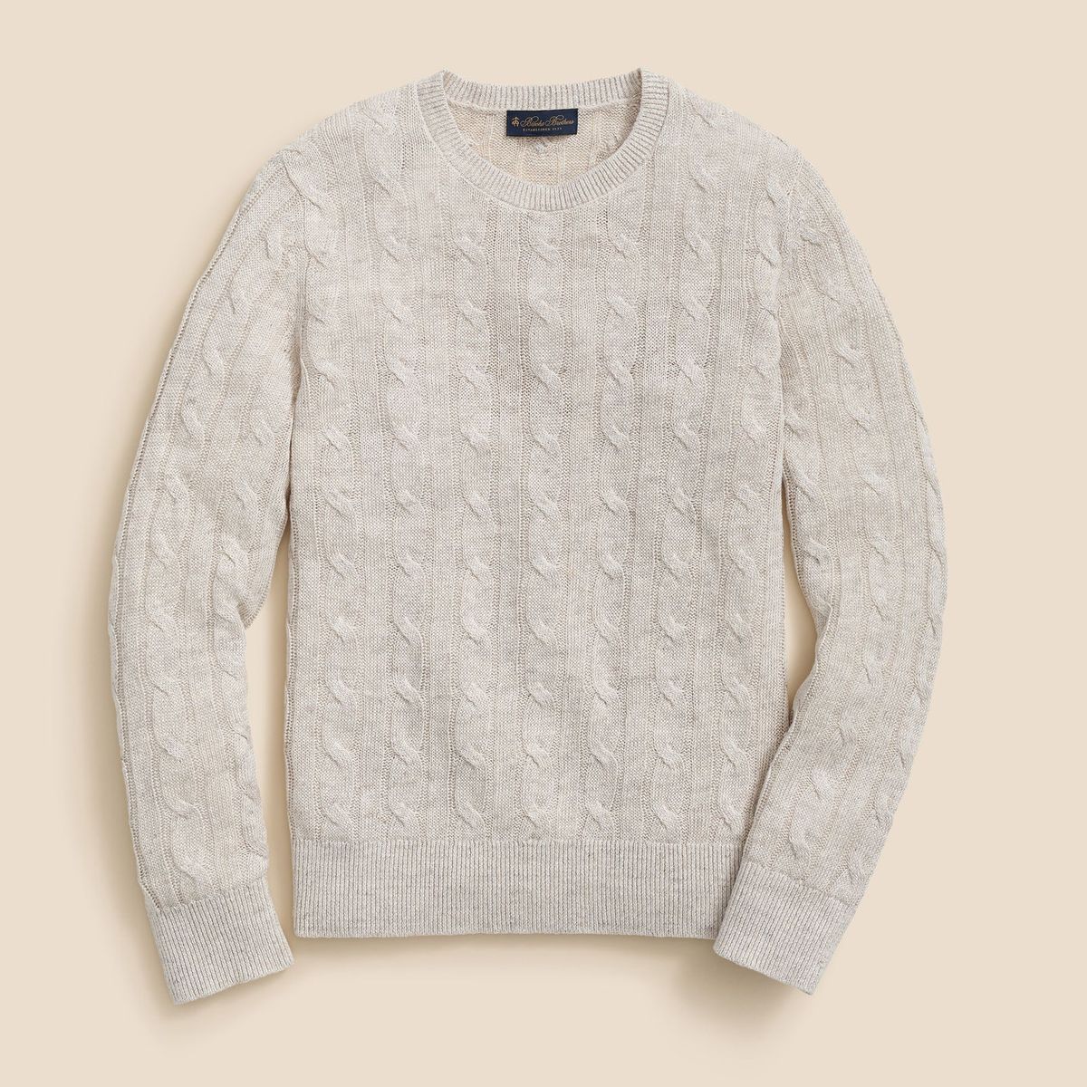 BROOKS BROTHERS - Sweater Hombre Lino Cable Crew Beige Brooks Brothers