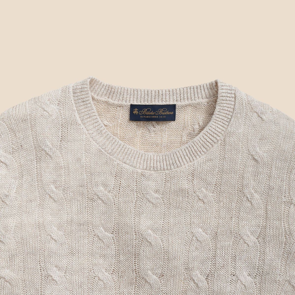 BROOKS BROTHERS - Sweater Hombre Lino Cable Crew Beige Brooks Brothers