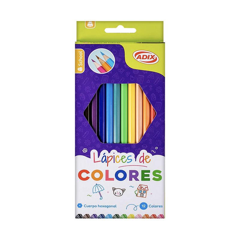 ADIX - Set 12 Lápices de Colores Largo Hexagonal  Adix