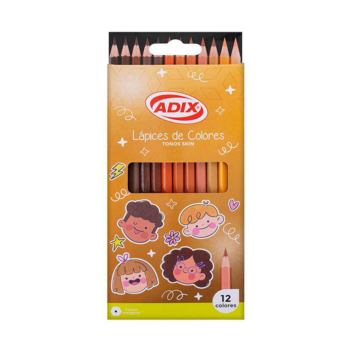 ADIX - Set 12 Lápices de Colores Hexagonal Tono Skin Adix