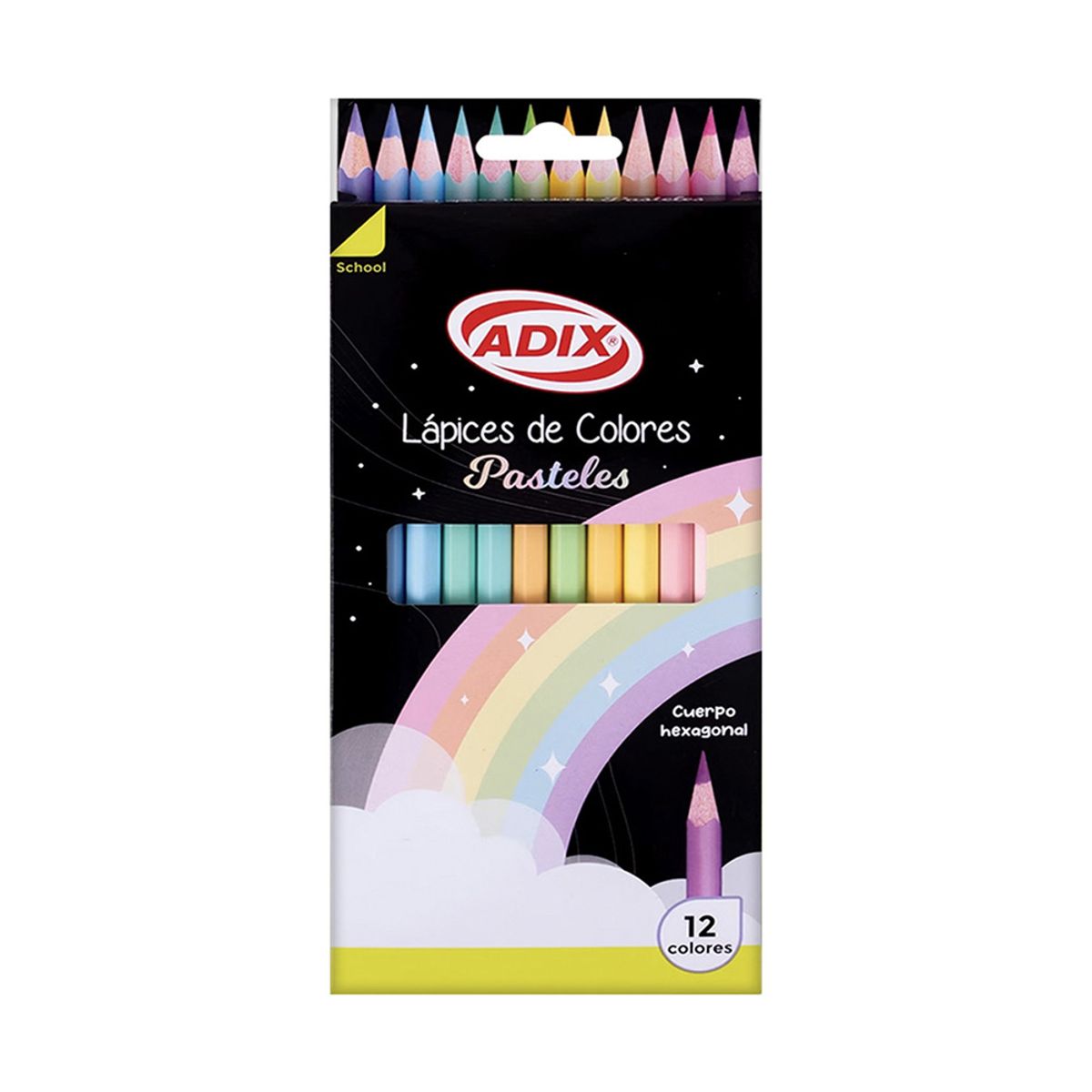 ADIX - Set 12 Lápices de Colores Hexagonal Pastel Adix