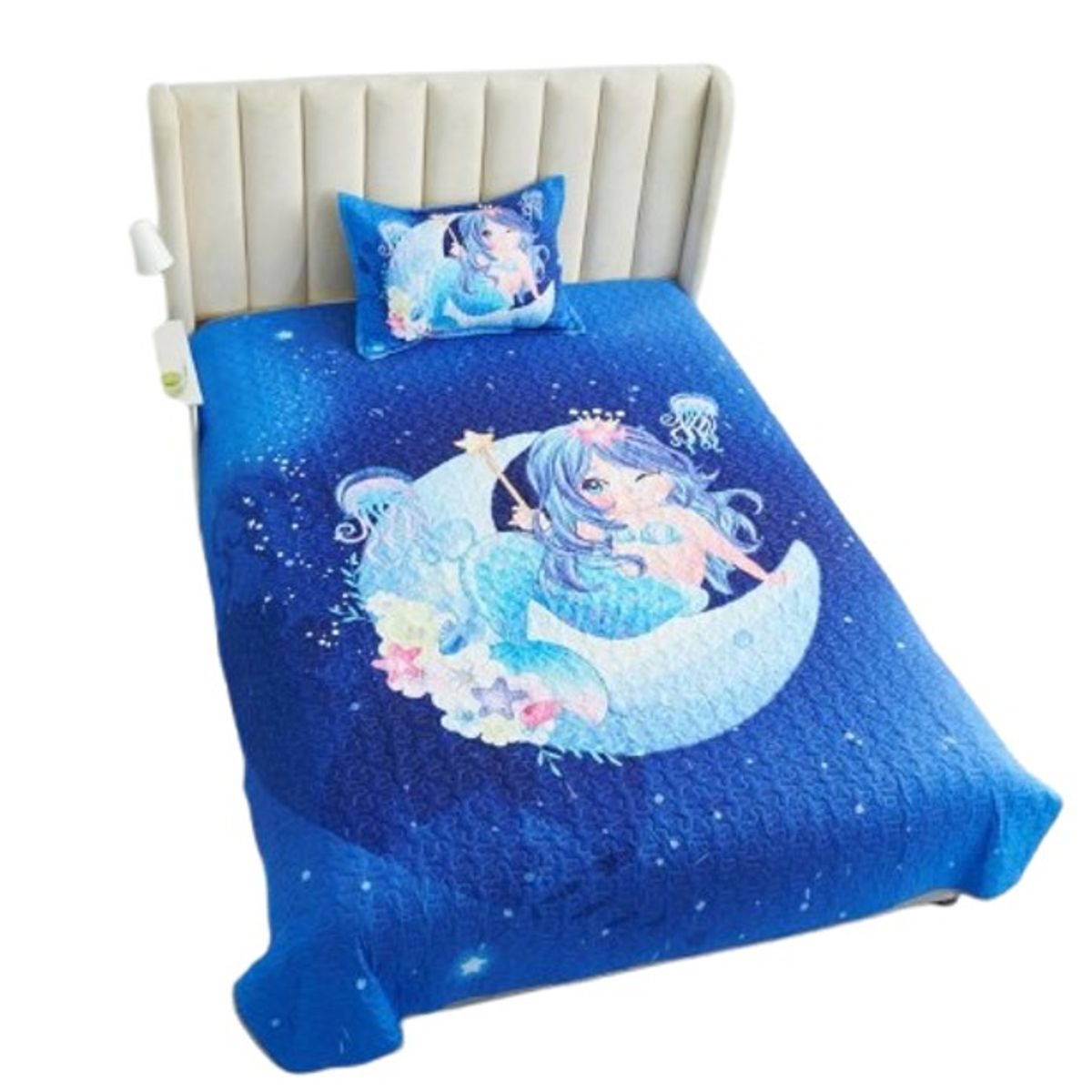 GENERICO - CUBRECAMA 3D 1.5 PLAZA DISEÑO LUNA SIRENA DELGADO DE VERANO WYM