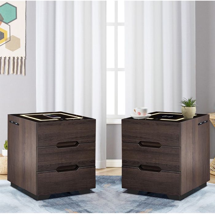 PAR DE VELADORES mesa de noche INTELIGENTE con luz USB Cargador Inalambrico