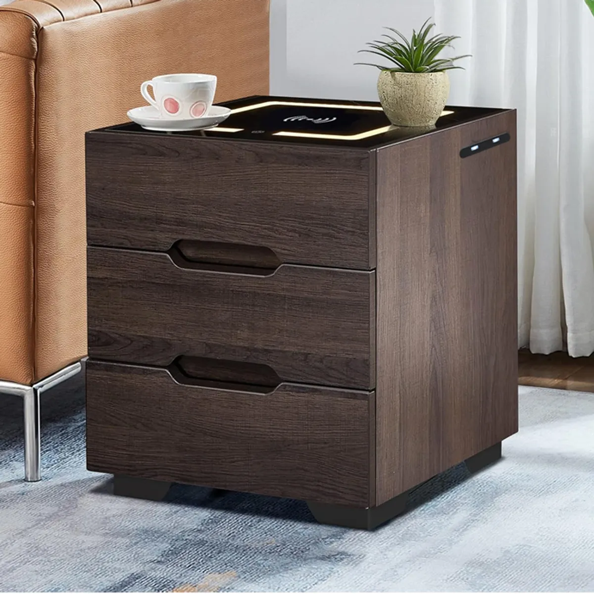 MSA MUEBLES SANTA ANA - PAR DE VELADORES mesa de noche INTELIGENTE con luz USB Cargador Inalámbrico.