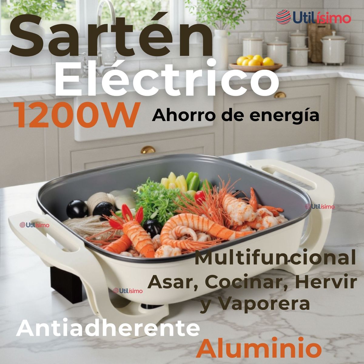RAF - Sartén Eléctrico Antiadherente Multifuncional 5 Litros 1200W de Potencia
