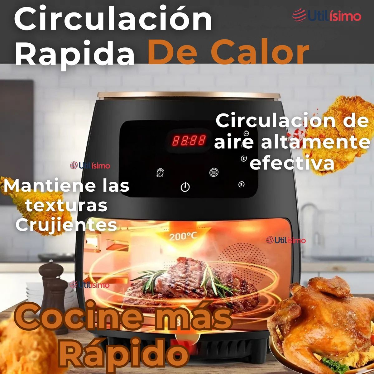 LINE - Freidora de Aire + 500 Forros Antiadherente 6 Litros 2400W de Potencia