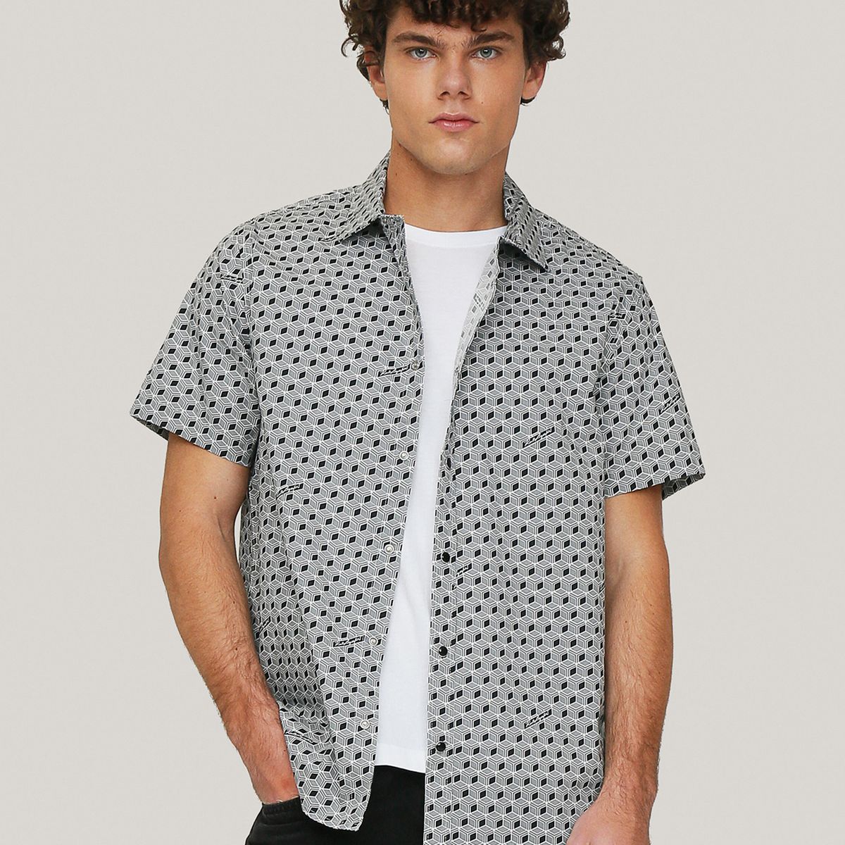 KARL LAGERFELD - Camisa con estampado abstracto y firma