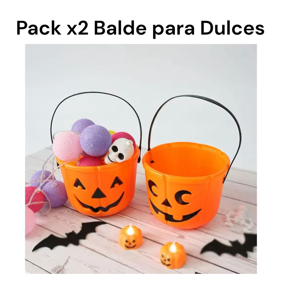 GENERICO - Canasto Balde Para Dulces Calabaza Halloween Pack X2