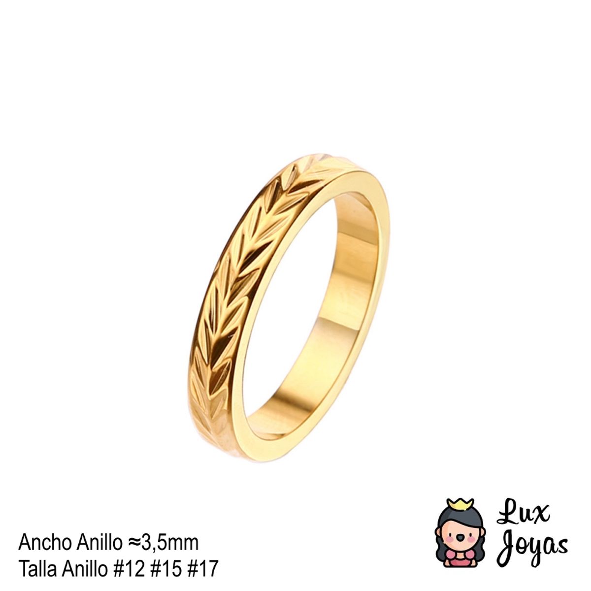 LUX JOYAS - Anillo Baño Oro Amarillo 18k Arg Dis 4 V 4mm