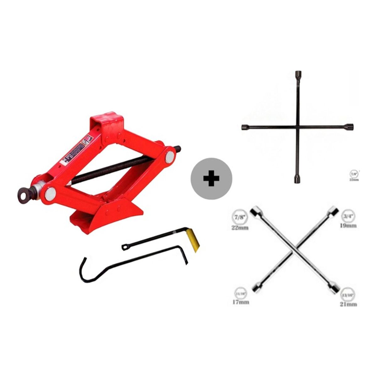 GENERICO - Gata Tijera De 2 Toneladas Mas Llave De Cruz 4 Medidas