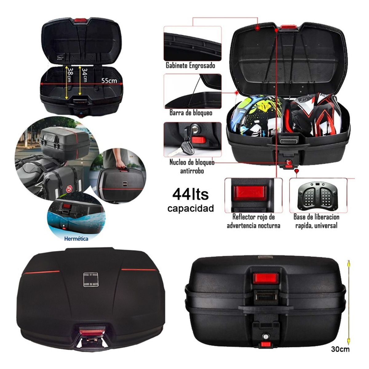 GENERICO - Maleta Moto 44 Litros Portatil - Capacidad 2 Cascos