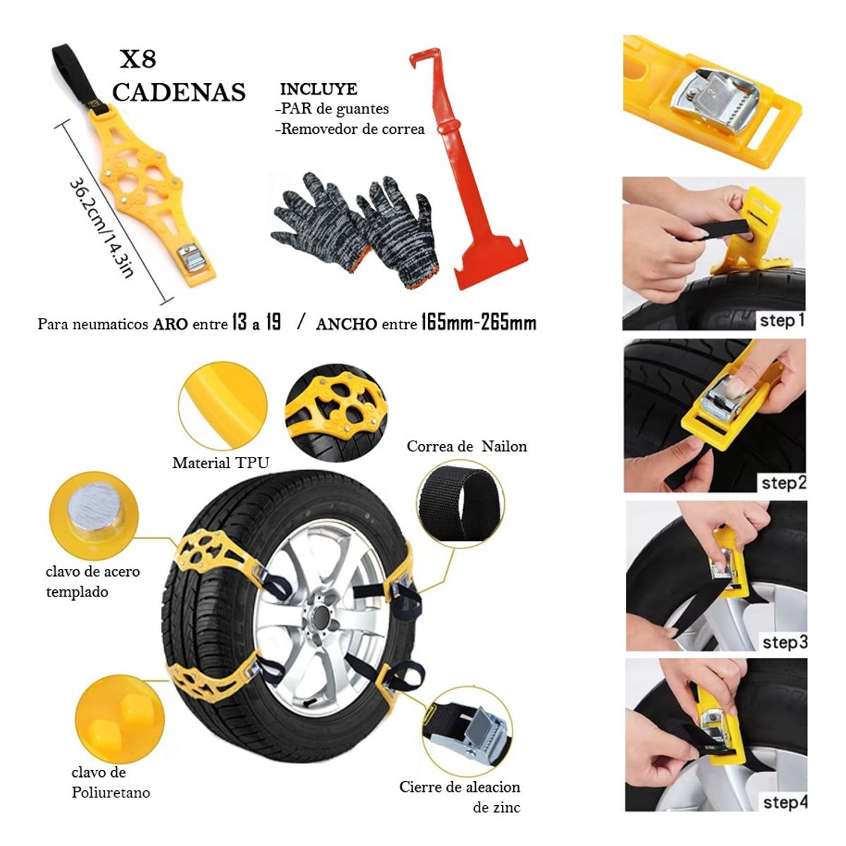 GENERICO - X8 Cadenas Plasticas Para Nieve Y Hielo Fácil Montaje