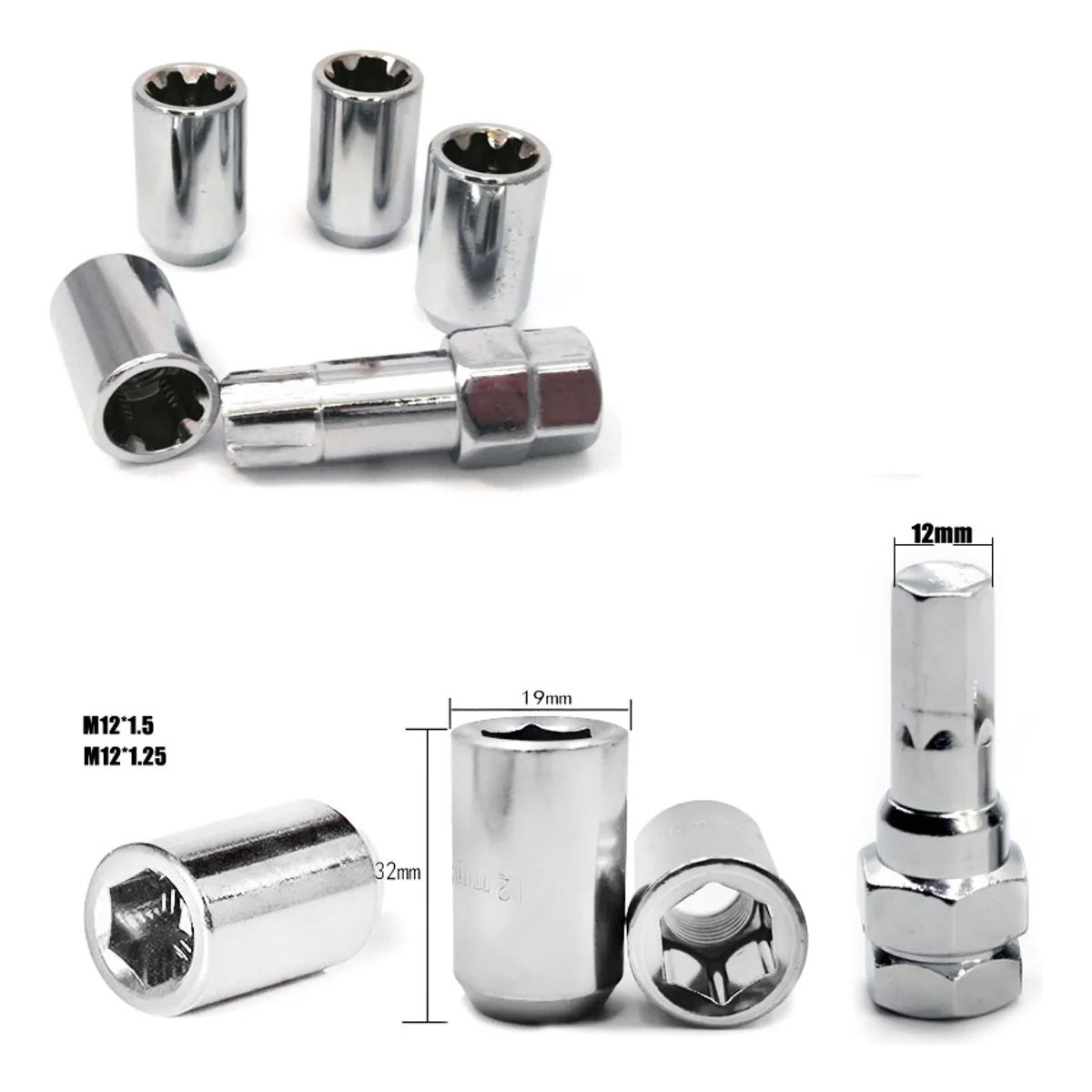 GENERICO - Set 16 Tuercas De Seguridad Cromo Con Llave 12mm 12515