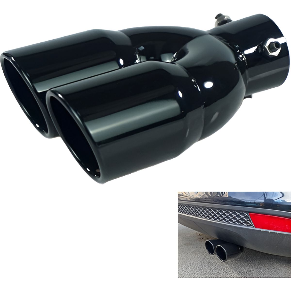 GENERICO - Cola De Escape Negro Doble Universal Para Auto