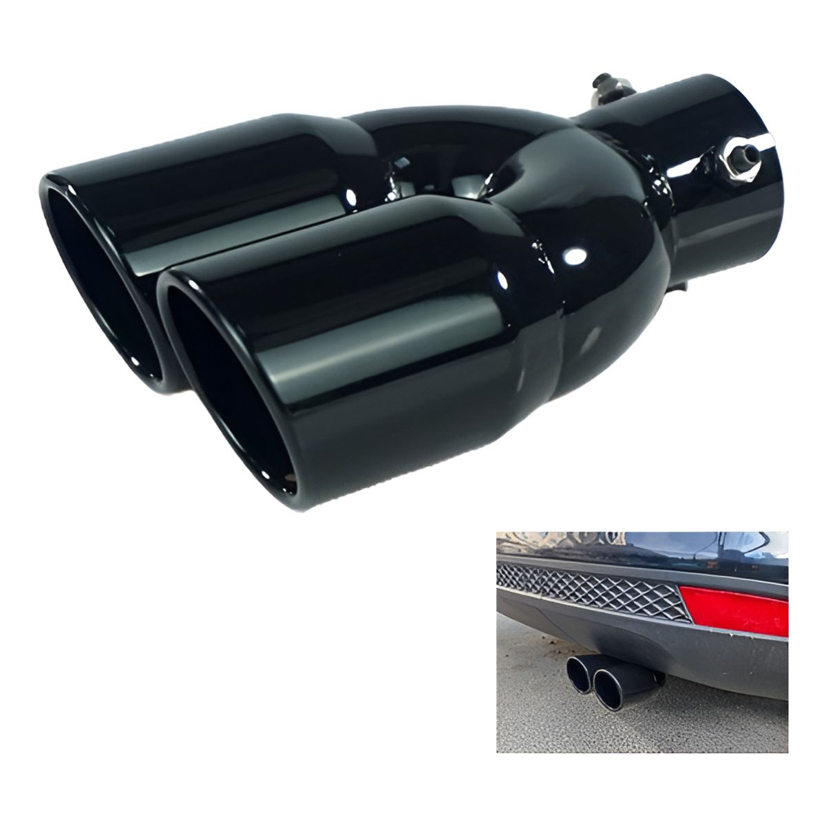 GENERICO - Cola De Escape Negro Doble Universal Para Auto