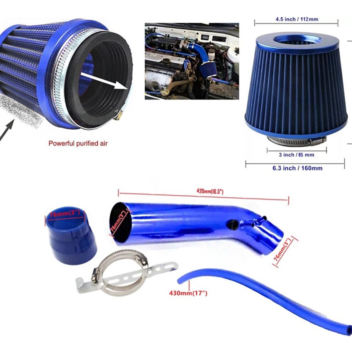 GENERICO - Kit Induccion Larga Y Filtro De Aire Conico