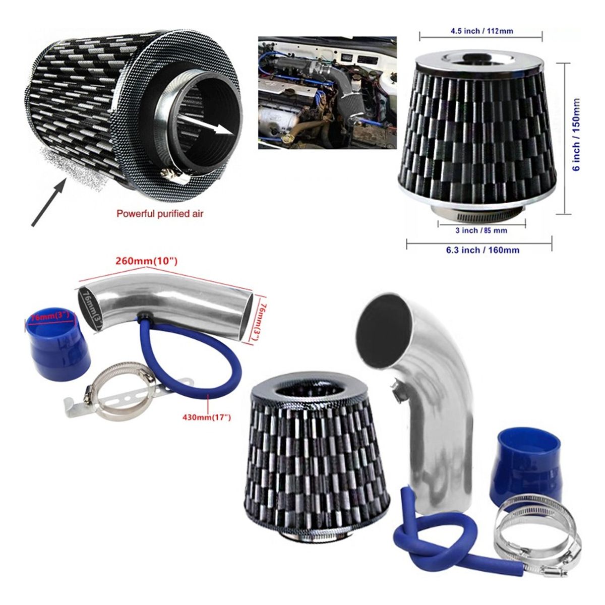 GENERICO - Kit Induccion Corta Y Filtro De Aire Conico - Envio Gratis