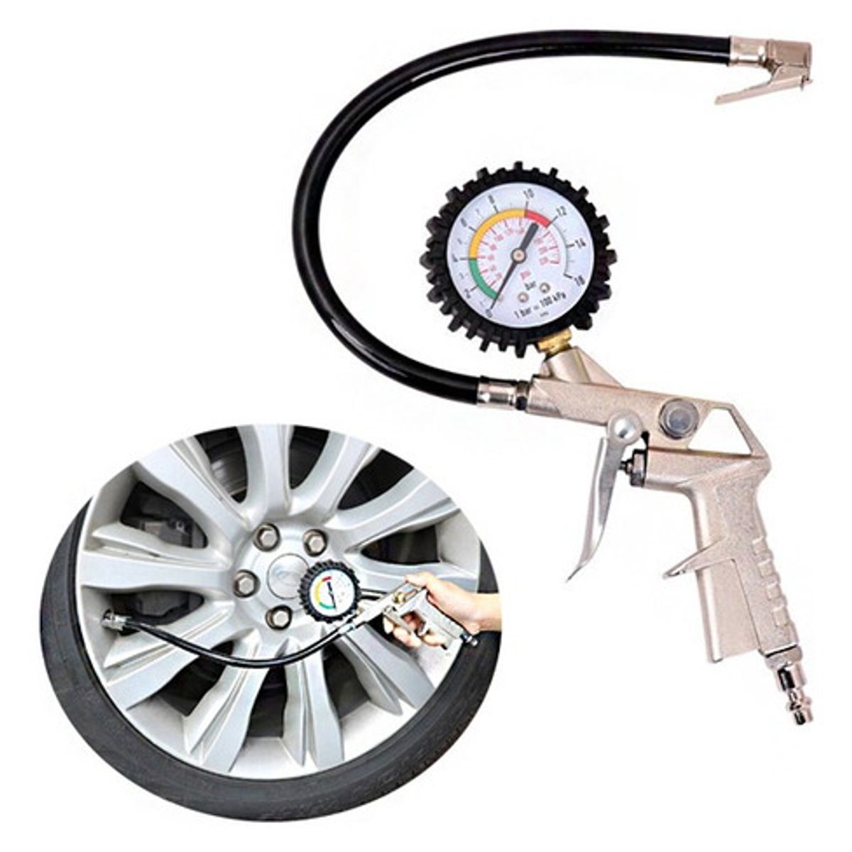 GENERICO - Pistola Inflador De Neumáticos Medidor De Presión 220psi