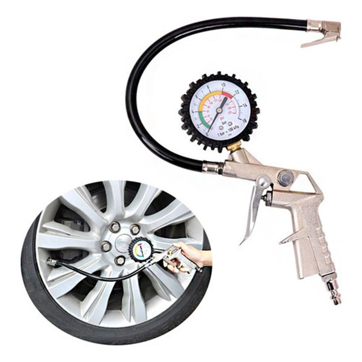 GENERICO - Pistola Inflador De Neumáticos Medidor De Presión 220psi