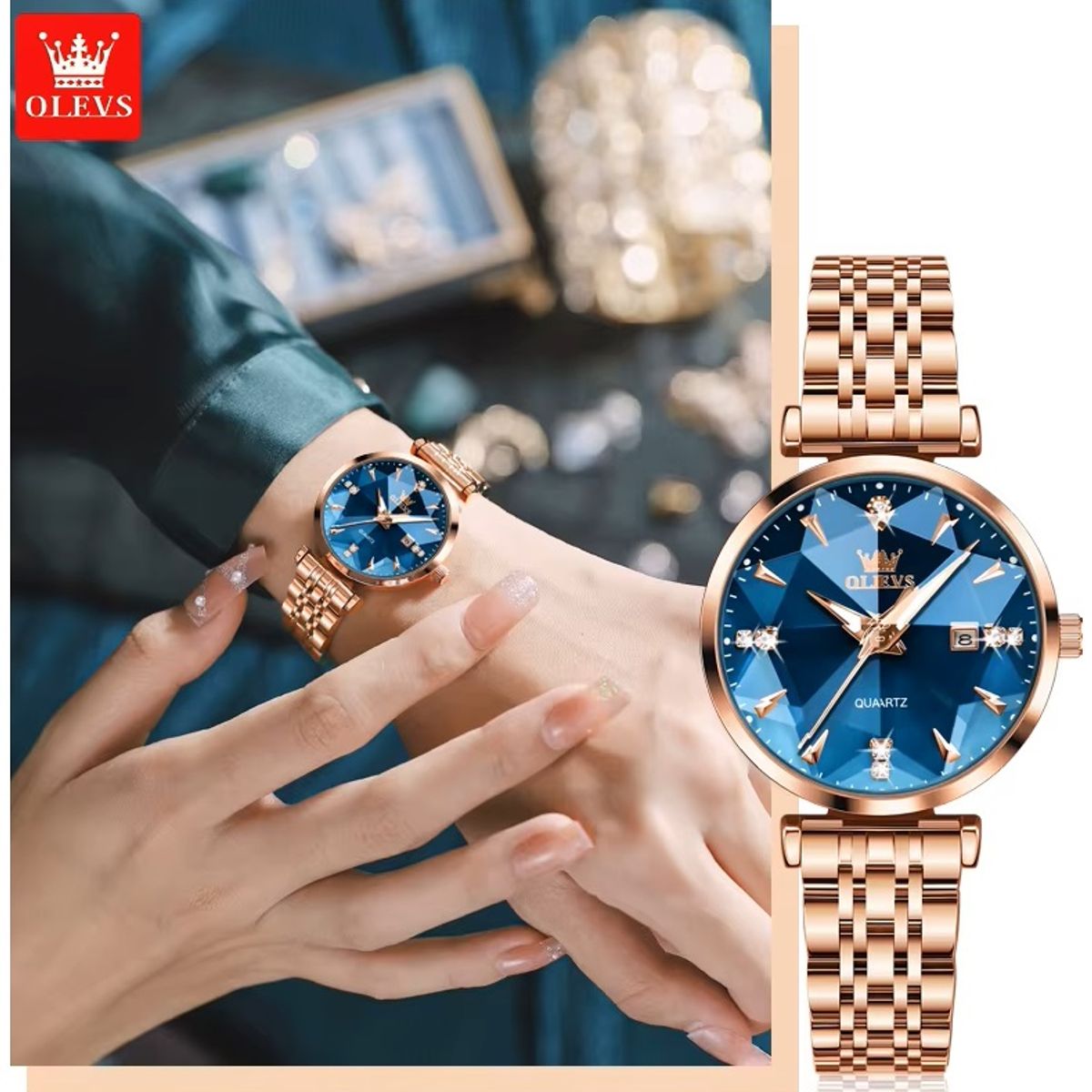 STARTECHOFFICE - Reloj de Cuarzo para Mujer con Esfera Azul Estilo Facetado