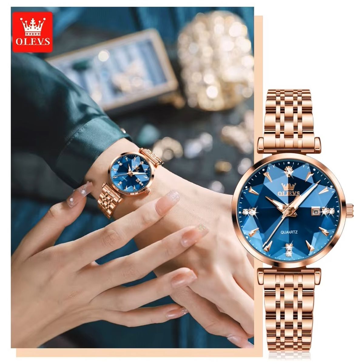 STARTECHOFFICE - Reloj de Cuarzo para Mujer con Esfera Azul Estilo Facetado