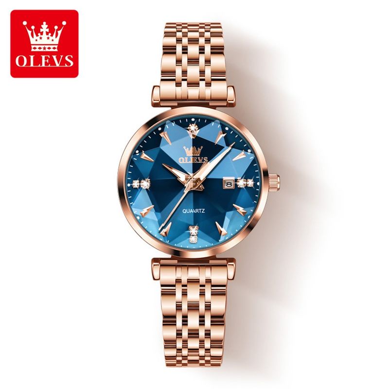STARTECHOFFICE - Reloj de Cuarzo Mujer con Esfera Azul Facetada Cristales Brillantes