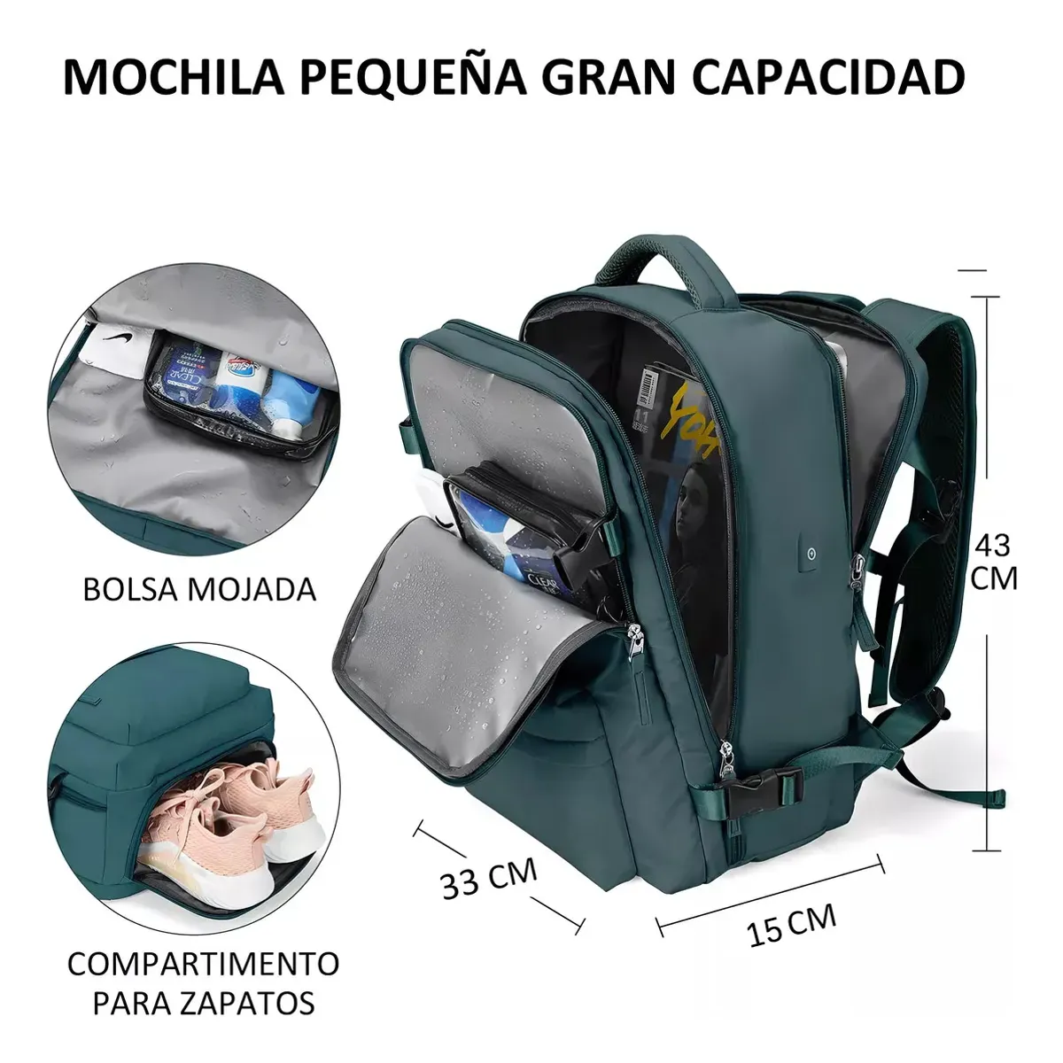 U BUY - Mochila Viaje Genérica Large Travel Backpack verde 40l