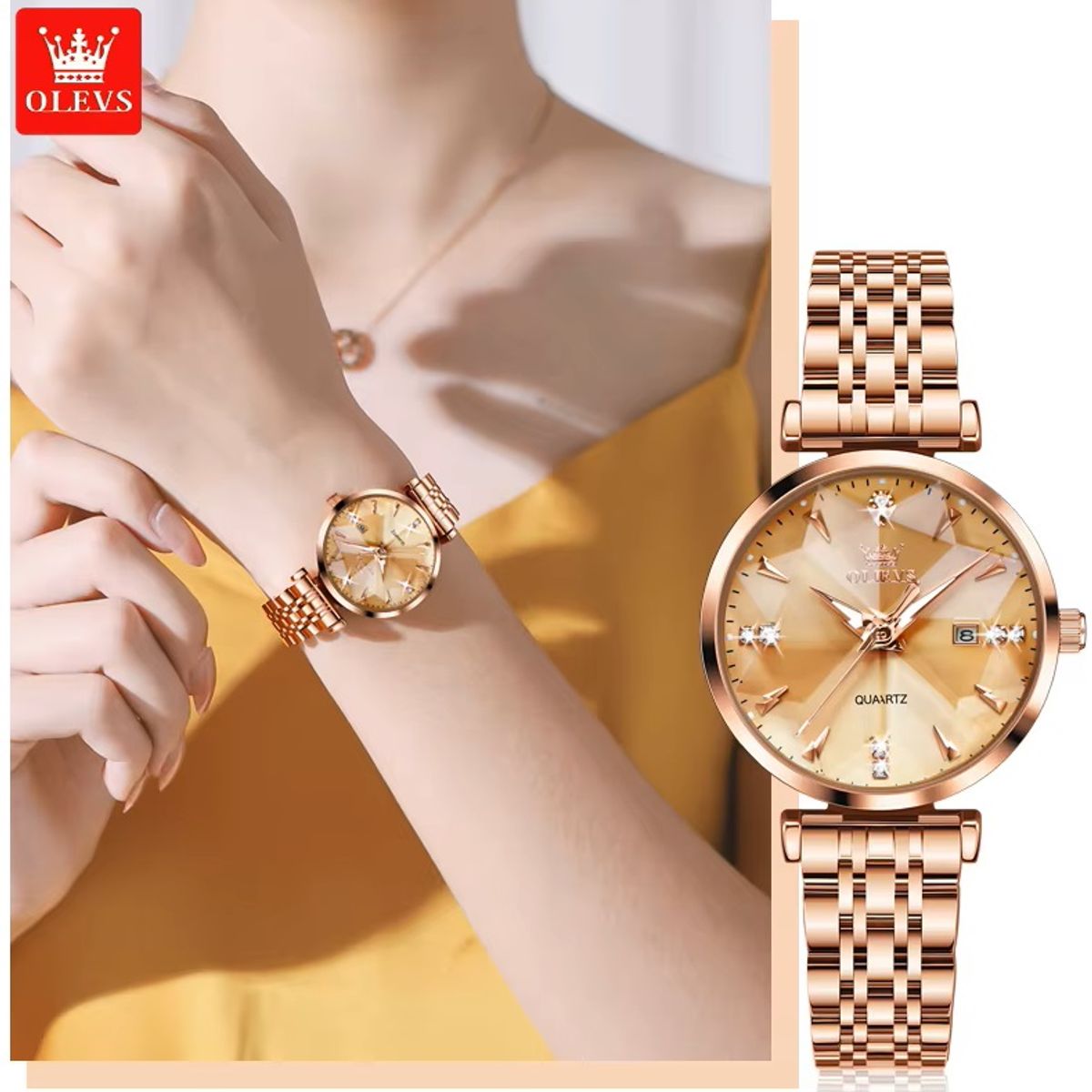 STARTECHOFFICE - Reloj de Cuarzo para Mujer con Esfera Dorada Pulida