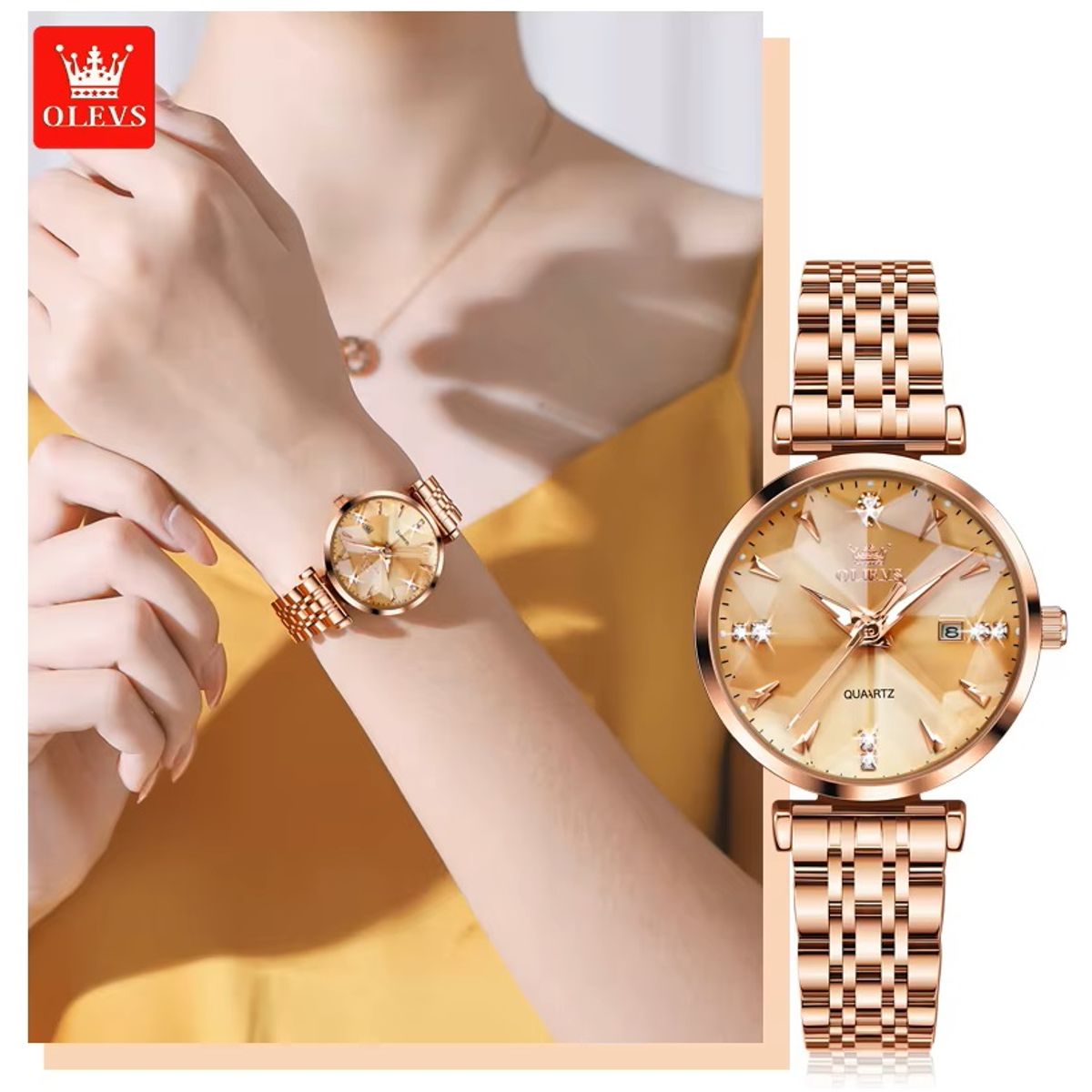 STARTECHOFFICE - Reloj de Cuarzo para Mujer con Esfera Dorada Pulida