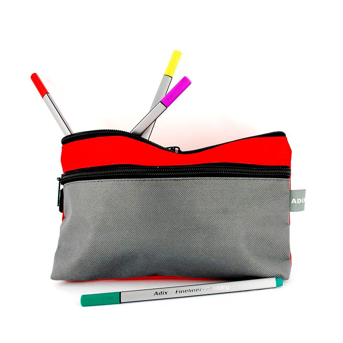 ADIX - Estuche Escolar Doble Cierre Bicolo RojoGris Adix
