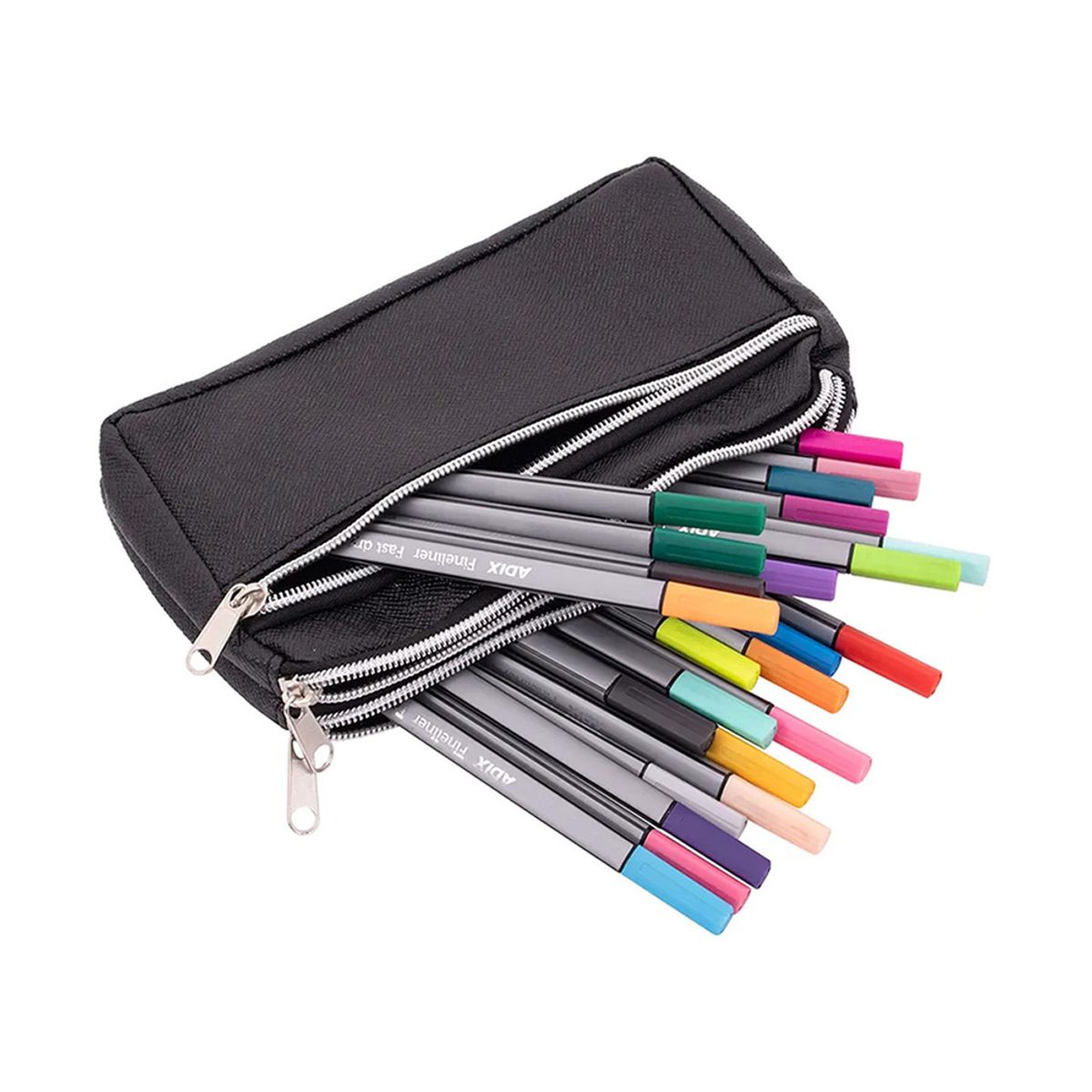 ADIX - Estuche Escolar Triple Cierre Negro 23x10cm Adix