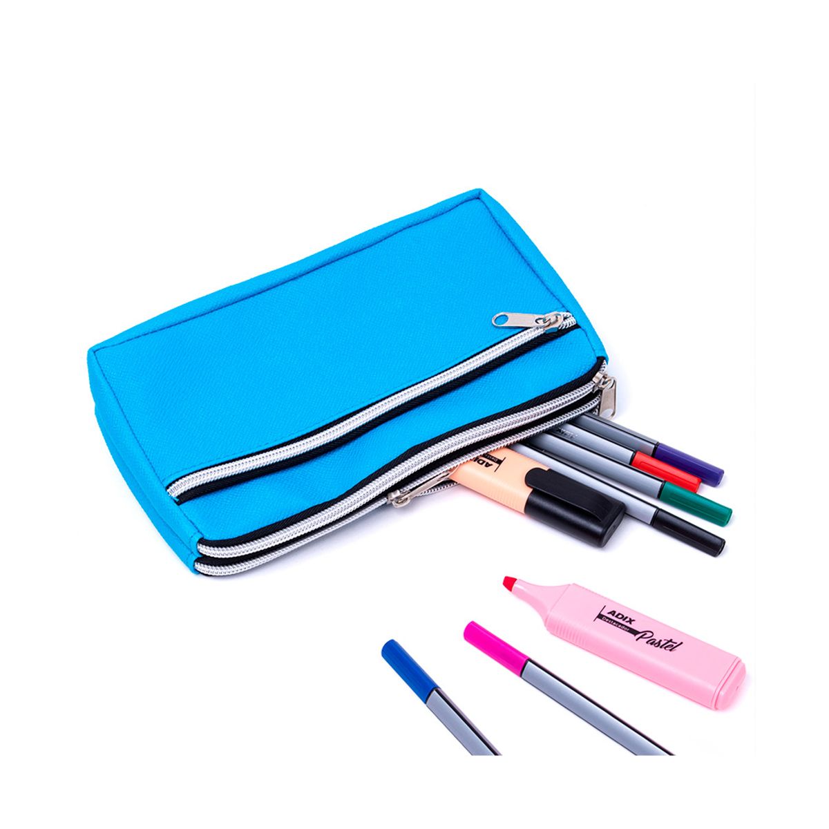 ADIX - Estuche Escolar Triple Cierre Turquesa 23x10cm Adix